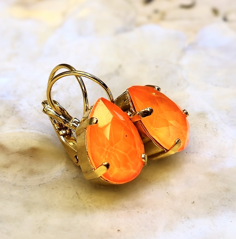 Neon Orange Electric Glow In The Dark In 18K Gold Plated Earrings
